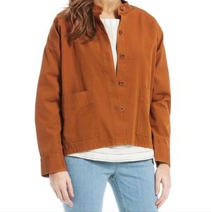 Eileen Fisher Washed Organic Cotton Canvas Jacket Medium Orange Chore Minimalist